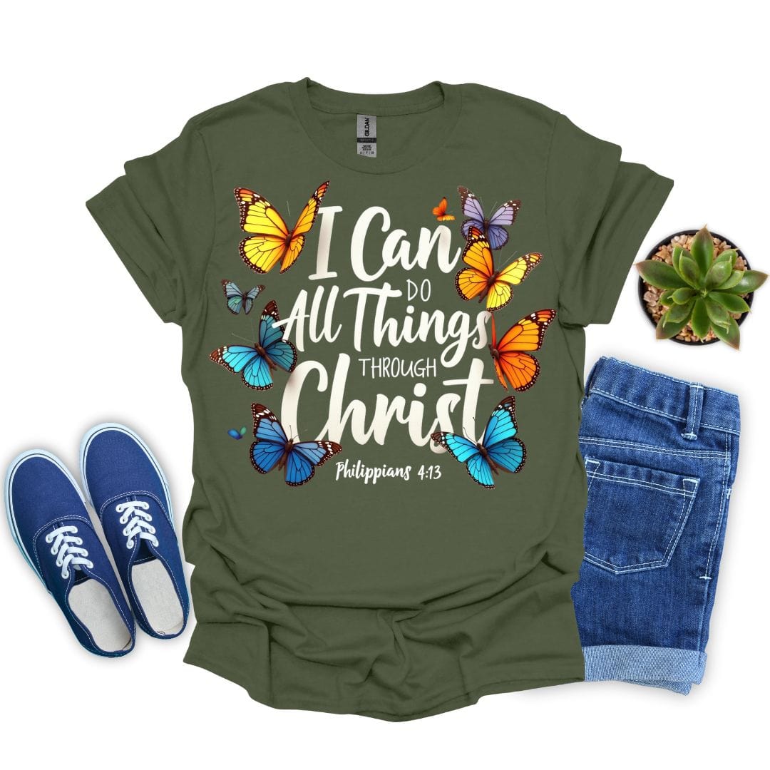I Can Do All Things Through Christ with Butterflies T-Shirt