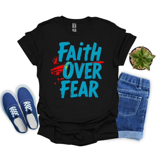 Faith Over Fear With Blue Letters T-shirt