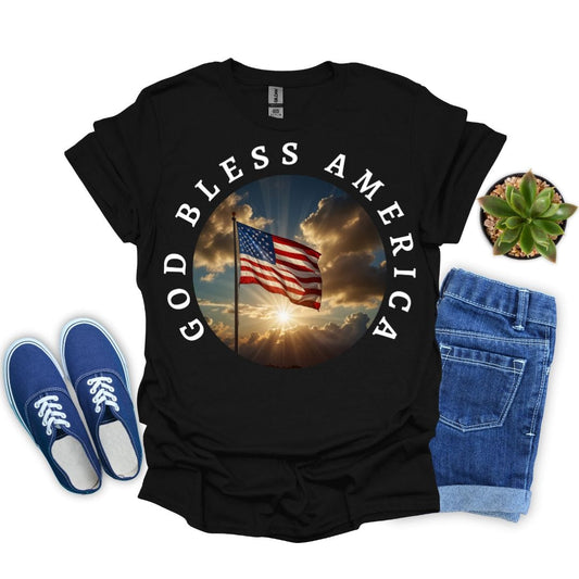 American Flag With Black Background and "God Bless" T-Shirt