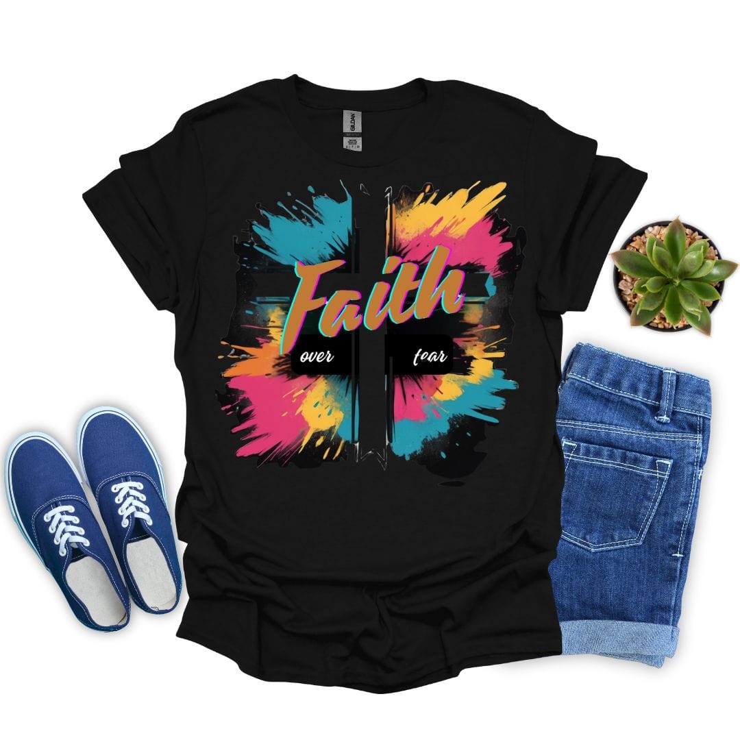 Faith Over Fear in Colorful Background T-shirt