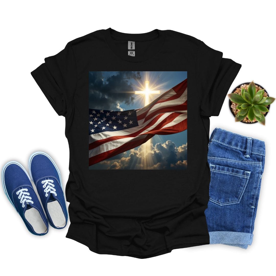 American Flag with Bright Cross T-shirt