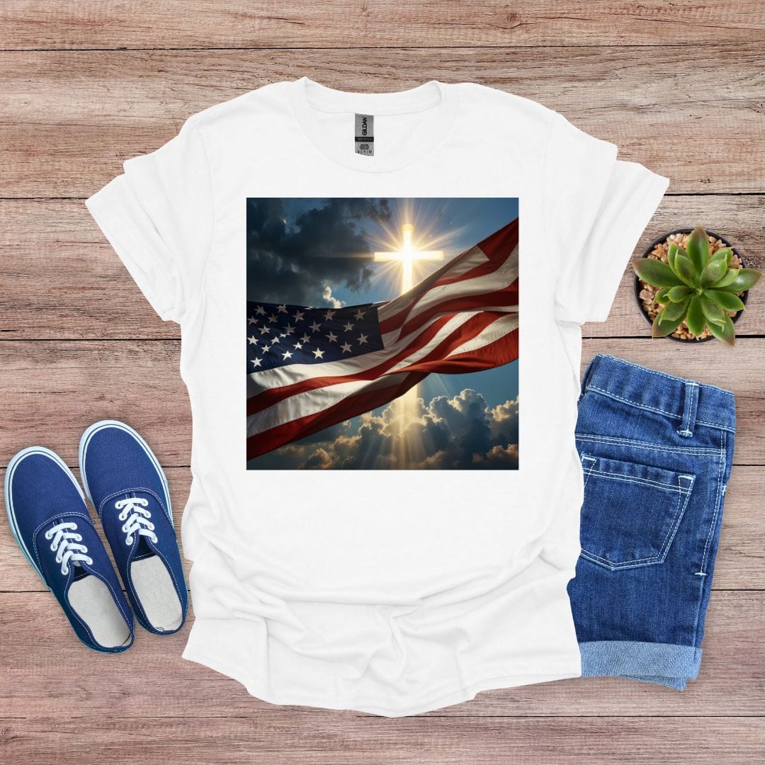 American Flag with Bright Cross T-shirt