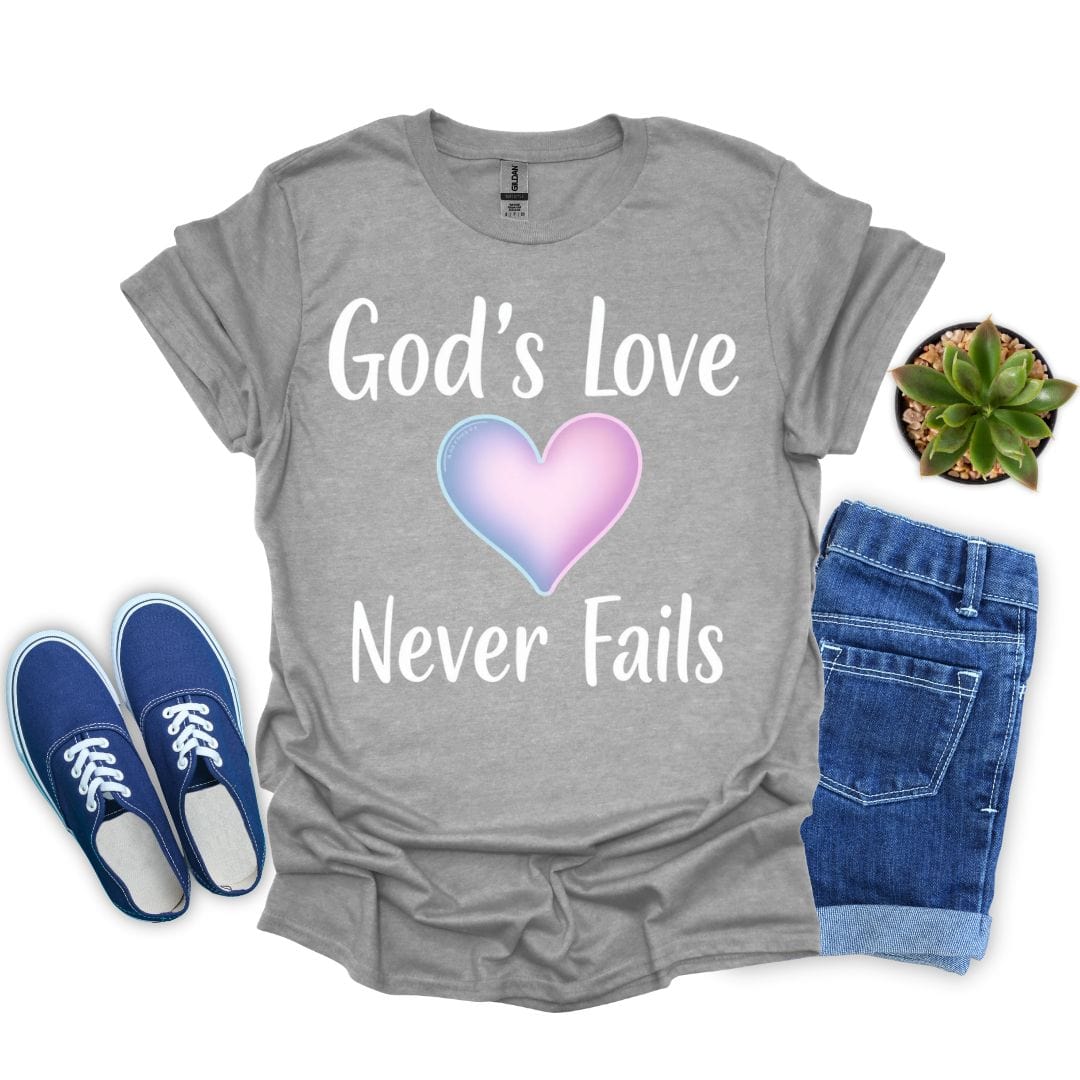 God's Love Never Fails With Heart T-Shirt