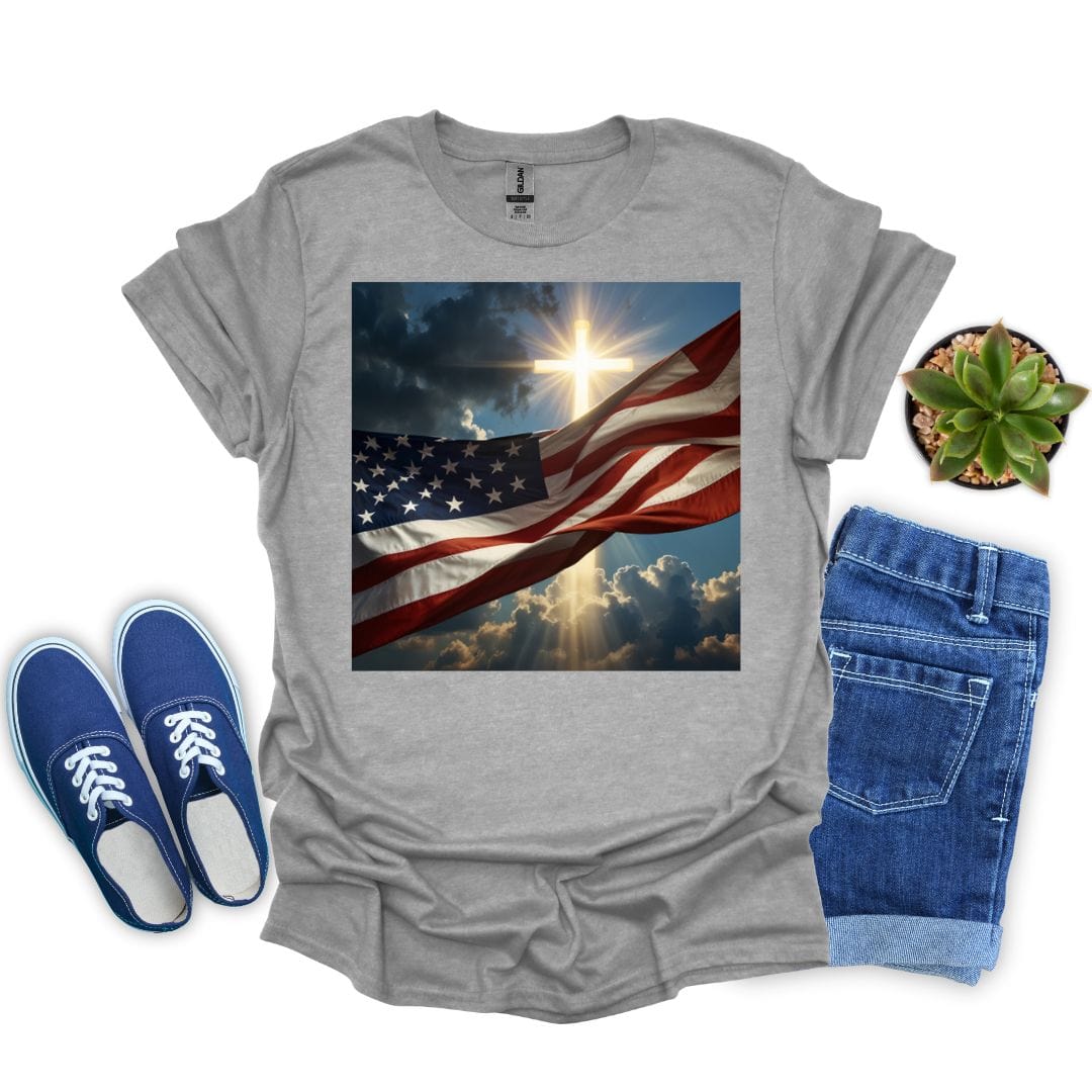 American Flag with Bright Cross T-shirt