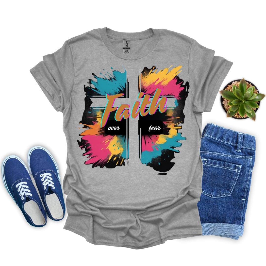 Faith Over Fear in Colorful Background T-shirt