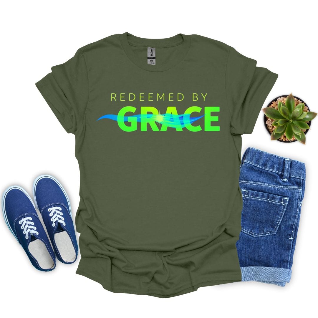 Redeemed by Grace Neon Green T-Shirt