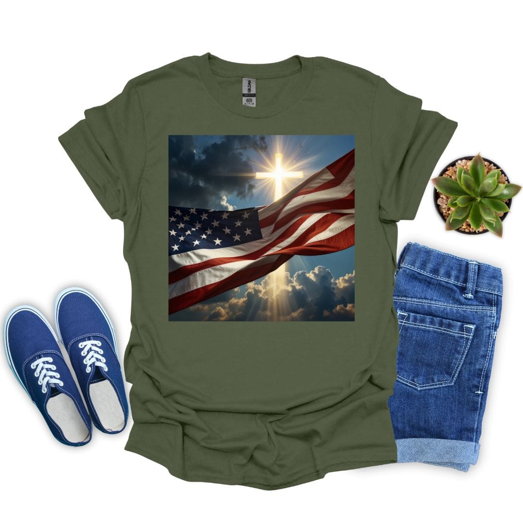 American Flag with Bright Cross T-shirt