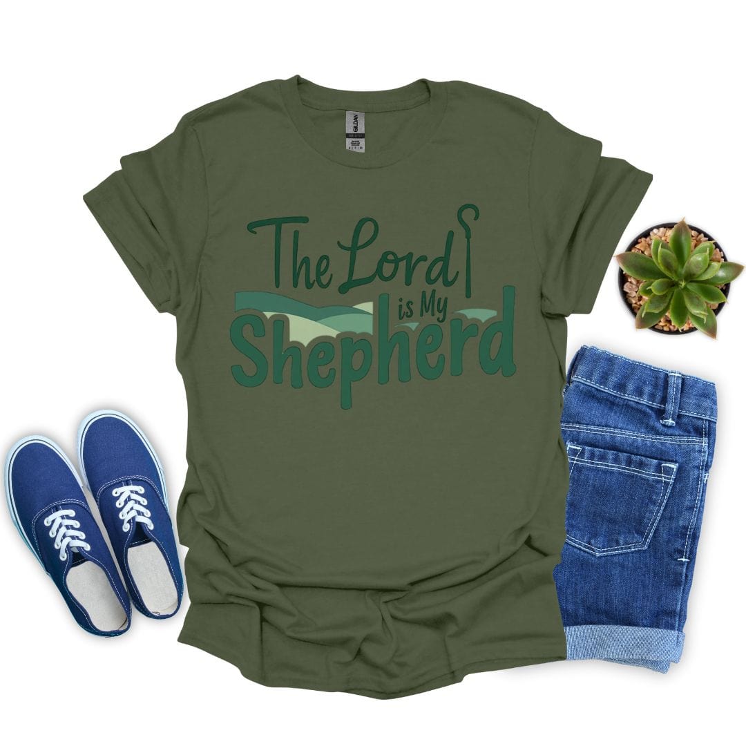 The Lord Is My Shepherd in Green T-Shirt