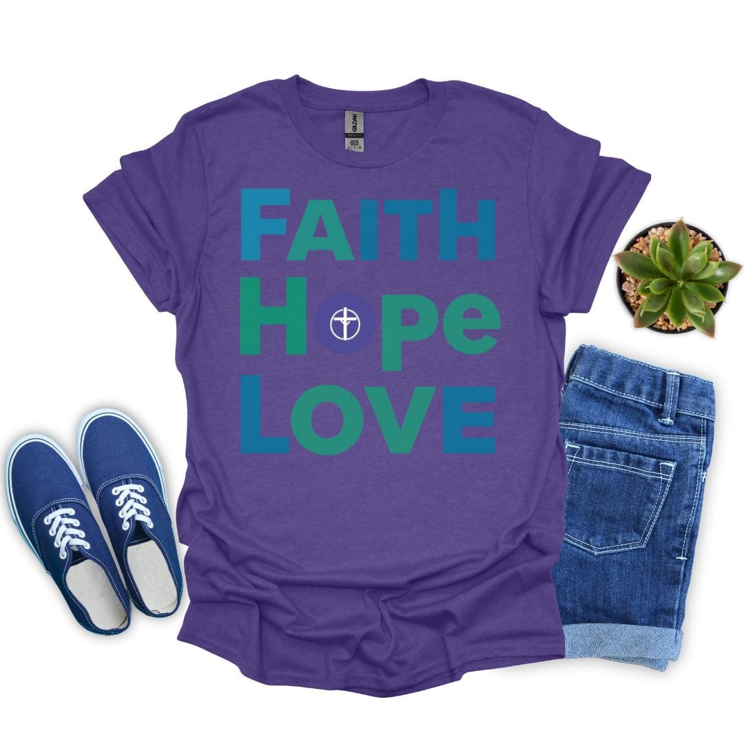 Faith, Hope and Love in Bold Green T-Shirt