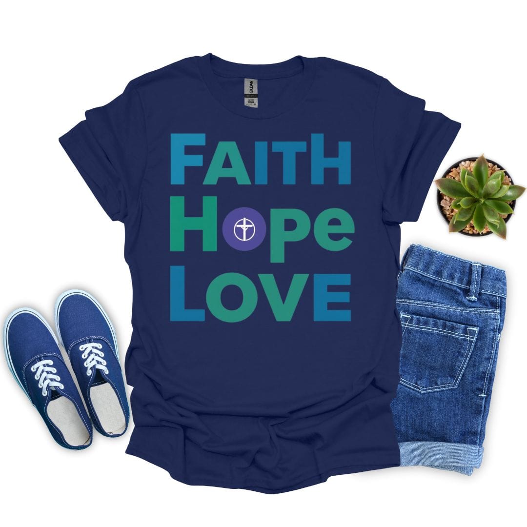 Faith, Hope and Love in Bold Green T-Shirt
