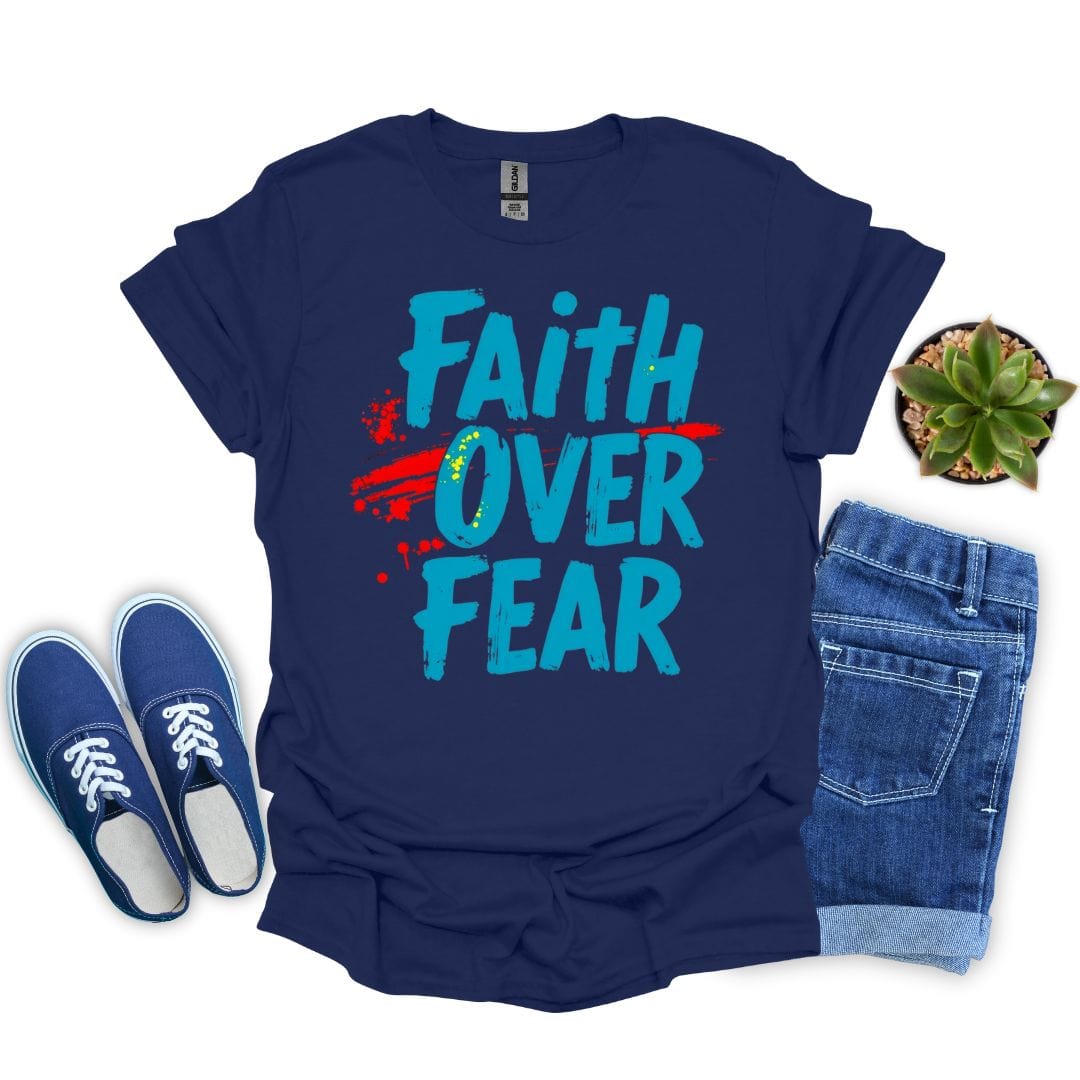 Faith Over Fear With Blue Letters T-shirt
