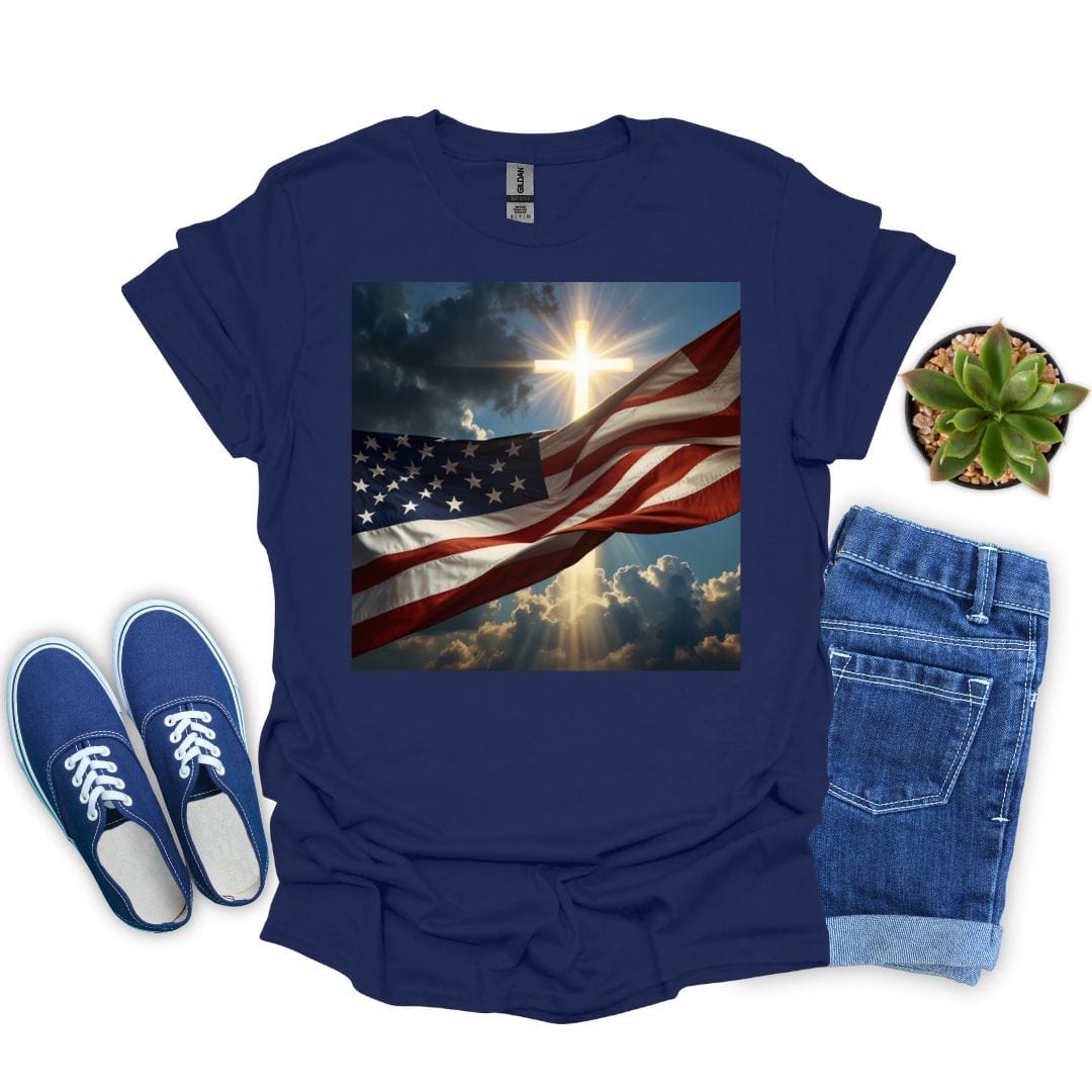 American Flag with Bright Cross T-shirt