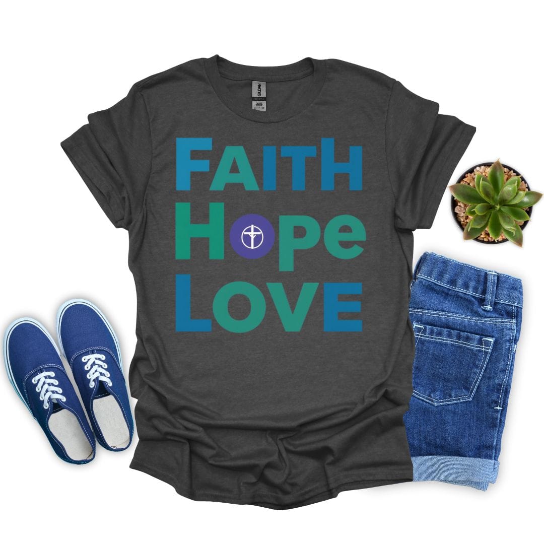 Faith, Hope and Love in Bold Green T-Shirt