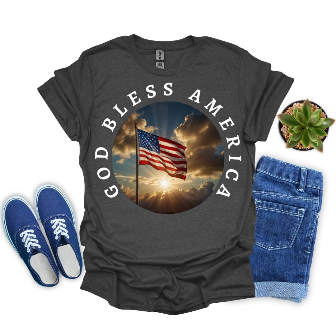 American Flag With Black Background and "God Bless" T-Shirt