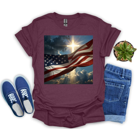 American Flag with Bright Cross T-shirt