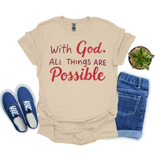 With God, All Things Are Possible in Red T-Shirt